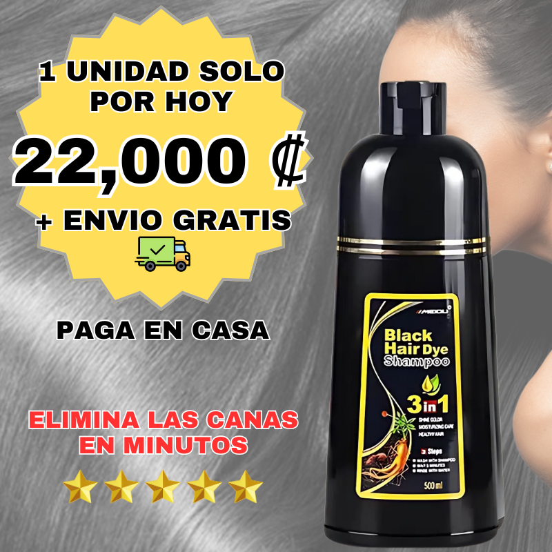 Shampoo Anticanas tiñe cabello - Negro 500ml - 100% Natural