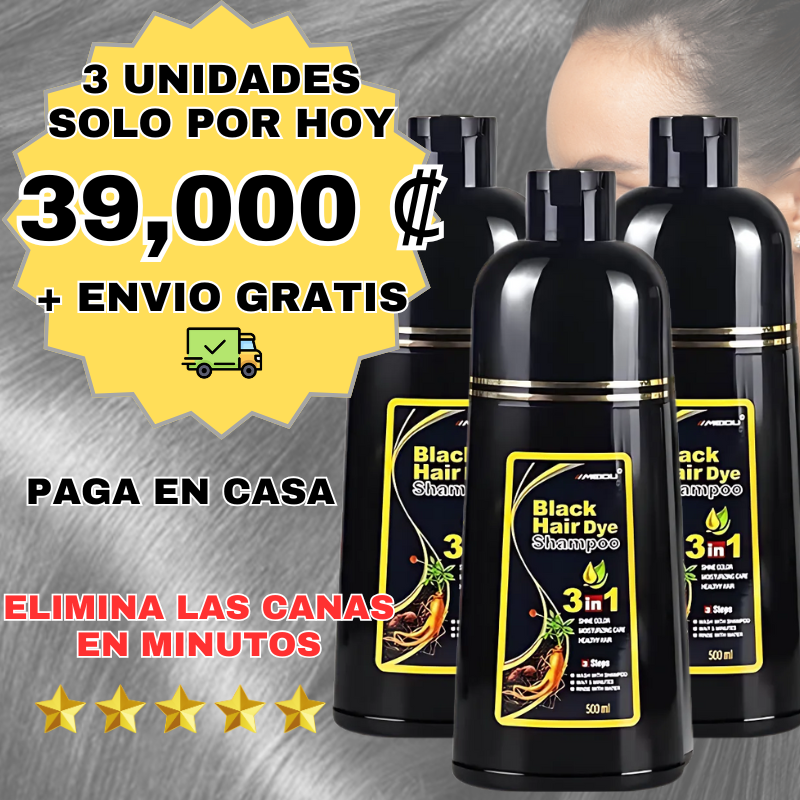 Shampoo Anticanas tiñe cabello - Negro 500ml - 100% Natural